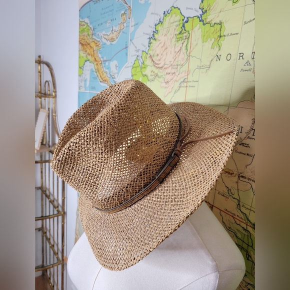 Tan Straw Cowboy Hat Rancher Western Bohemain Country Festival - Picture 2 of 8